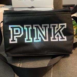 Pink Brand cooler bag , black with strap.